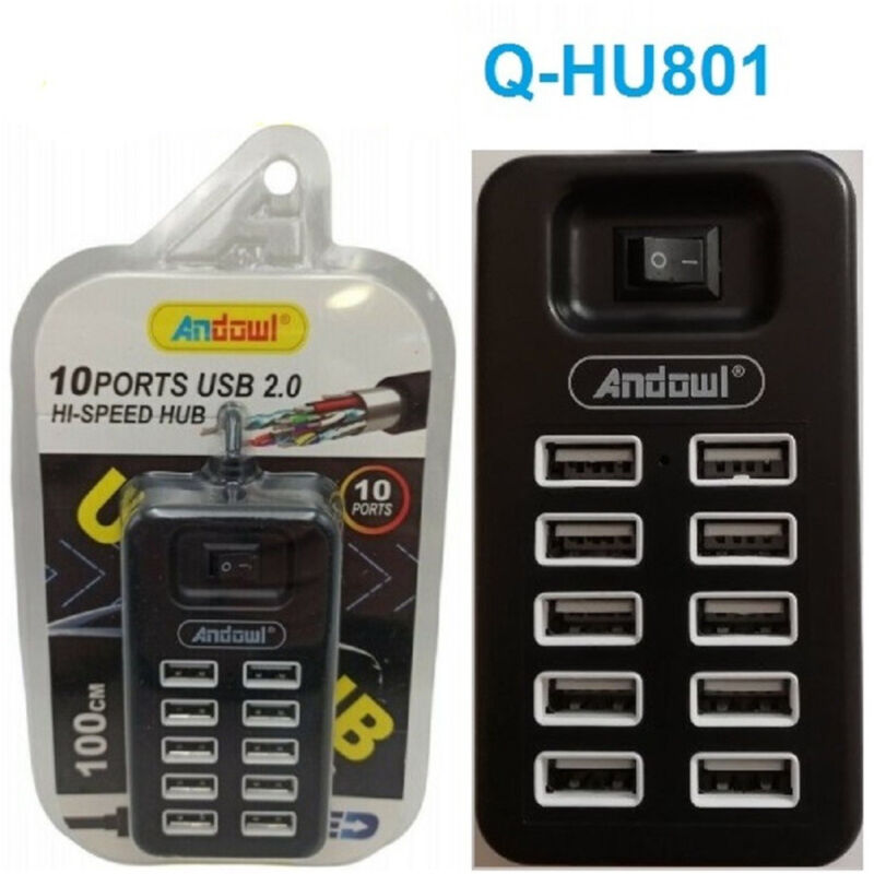 foto del prodotto trade shop traesio andowl hub usb 2.0 alta velocit estensore a 10 porte usb computer cavo 100cm q hu801 