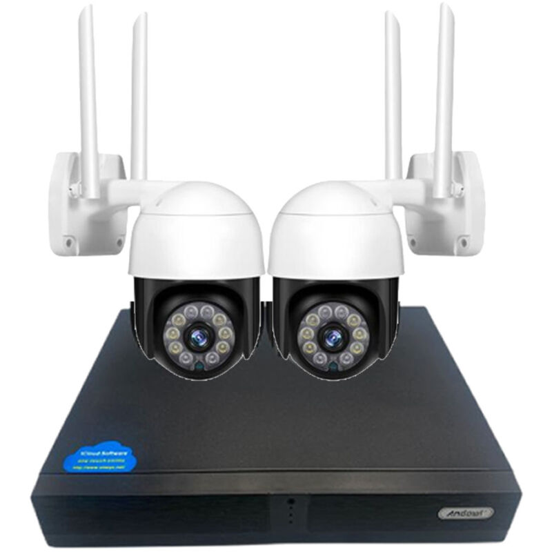 foto del prodotto trade shop traesio andowl kit 2 telecamere wi fi ptz 4k con registratore nvr sistema di sicurezza q s2000 