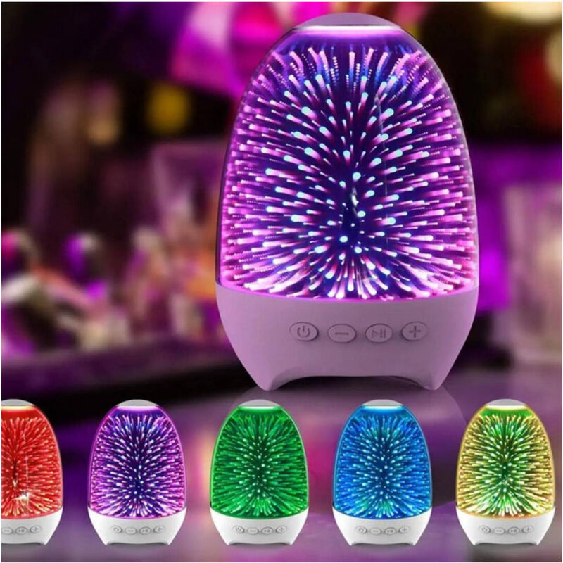 foto del prodotto trade shop traesio andowl lampada a led luce notte 3d cassa bluetooth integrata effetto fuochi artificio 