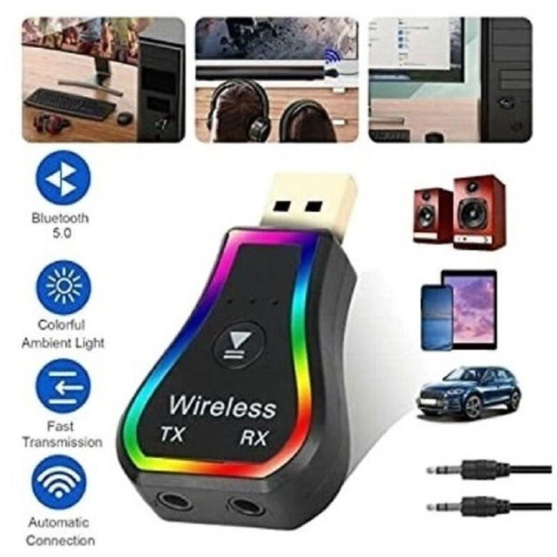 foto del prodotto trade shop traesio andowl mini ricevitore audio usb wireless bluetooth 5.0 aux stereo rgb led light q tr31 