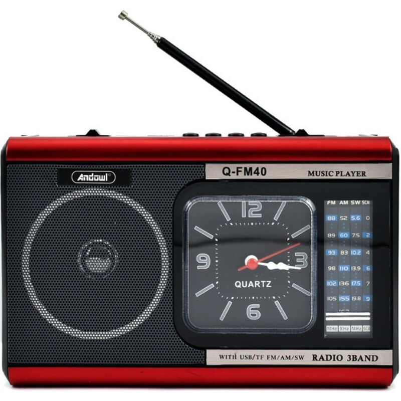 foto del prodotto trade shop traesio andowl radio portatile a batteria usb sveglia q fm40 altoparlante bluetooth con torcia 