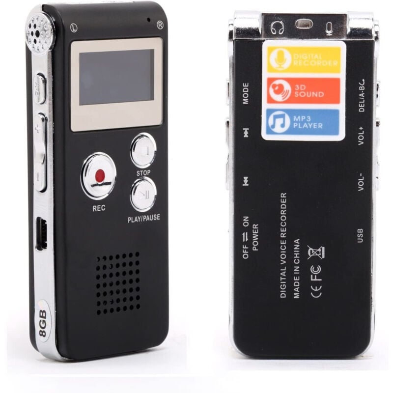 foto del prodotto trade shop traesio andowl registratore vocale digitale professionale 8 gb schermo lcd funzione mp3 q ly77 