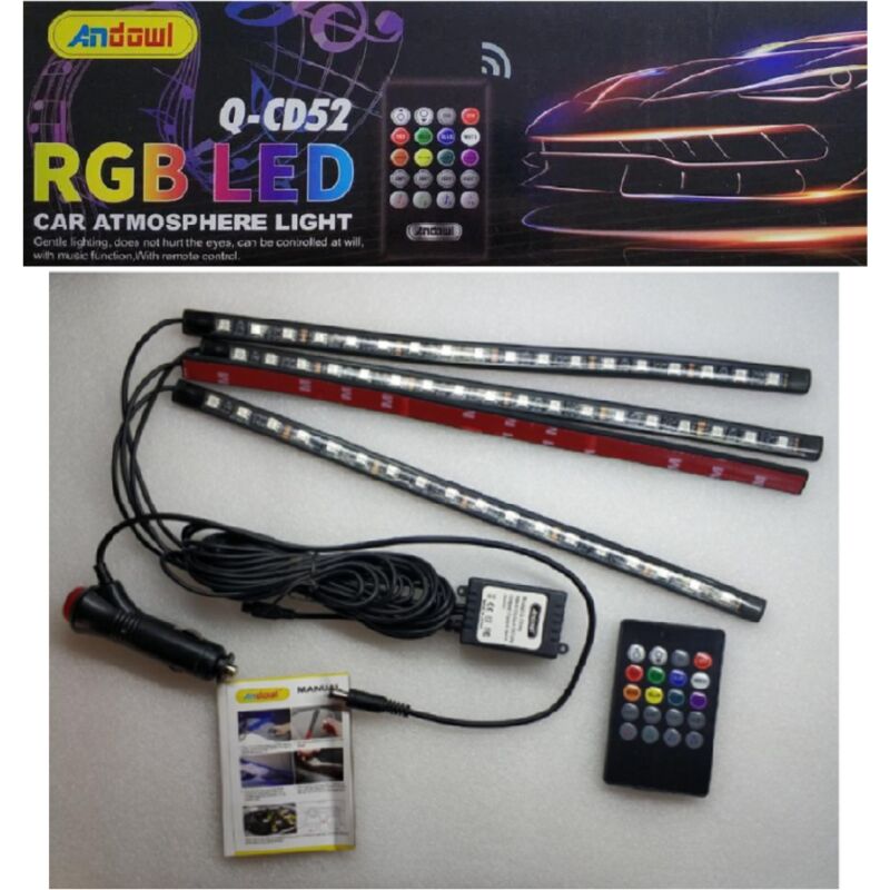 foto del prodotto trade shop traesio andowl striscia interni auto 12led rgb luci vano piedi atmosfera telecomando 12v q cd52 