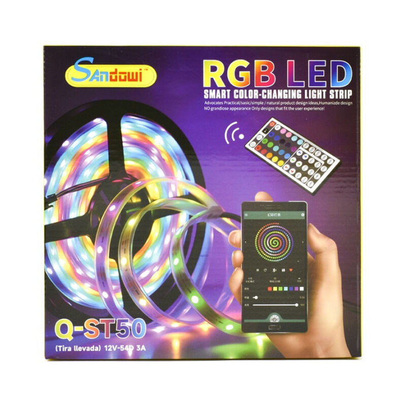 foto del prodotto trade shop traesio andowl striscia led rgb autoadesiva 5mt con funzione audio bluetooth telecomando q st50 