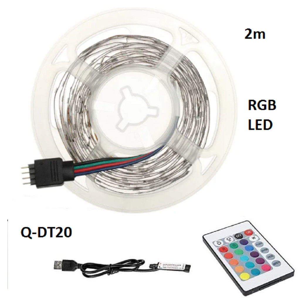 foto del prodotto trade shop traesio andowl striscia led rgb usb 2 metri con telecomando 5050 5v ip67 impermeabile q dt20 