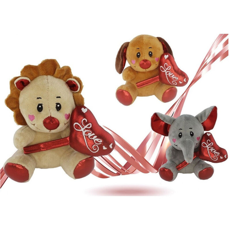 foto del prodotto trade shop traesio animali peluche con cuore scritta love lam 16cm san valentino 3 mod. ass. 93642 