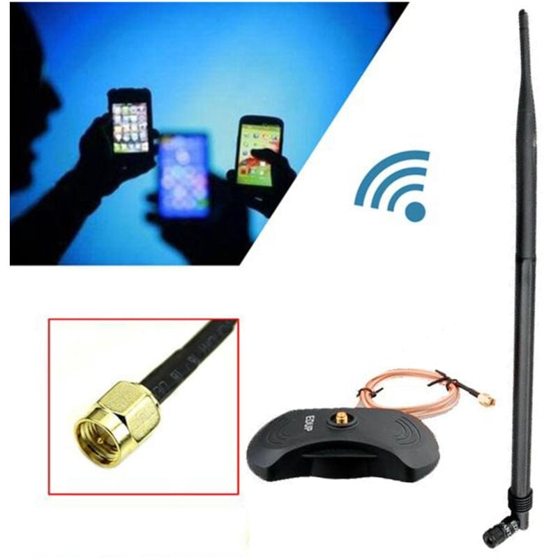 foto del prodotto trade shop traesio antenna wifi wireless omnidirezionale 28dbi attacco rp sma 2.4ghz base magnetica 