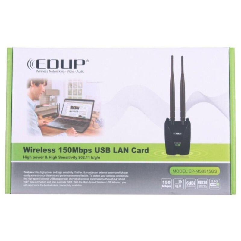 foto del prodotto trade shop traesio antenna wireless wifi 150mbps 2.4ghz 6dbi lan usb alta potenza computer 