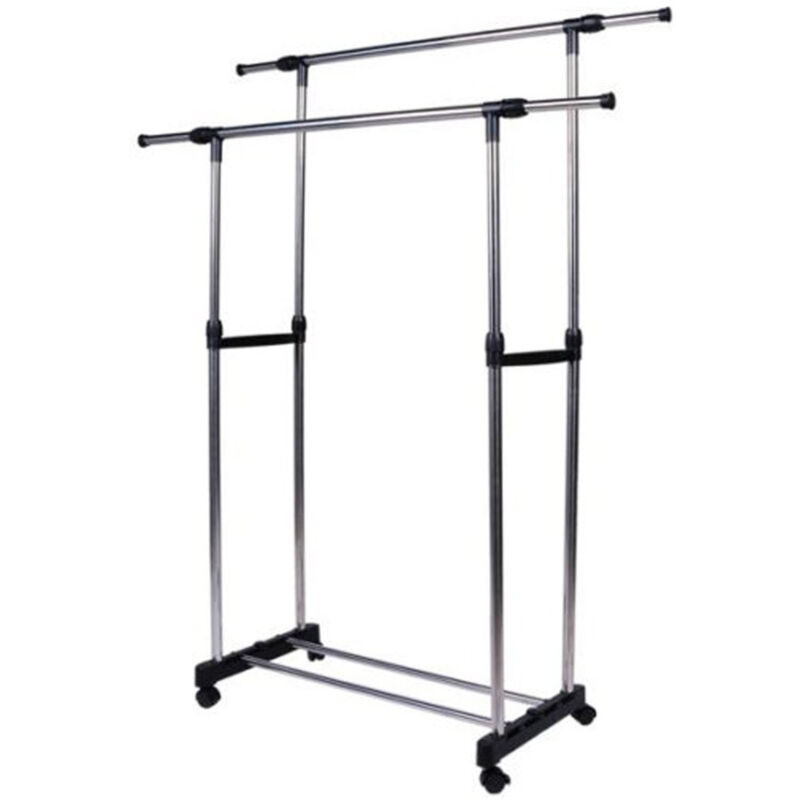 foto del prodotto trade shop traesio appendiabiti allungabile telescopico doppio con ruote e vassoio 80x40x80 155cm 