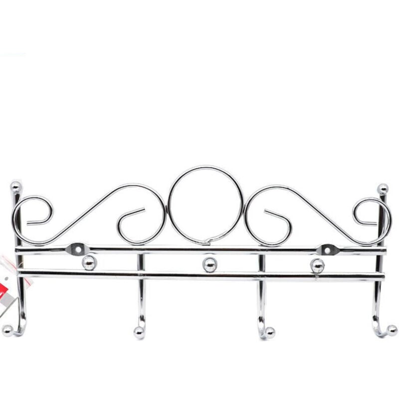 foto del prodotto trade shop traesio appendiabiti attaccapanni in metallo colore silver a parete 4 posti ganci 30x12 