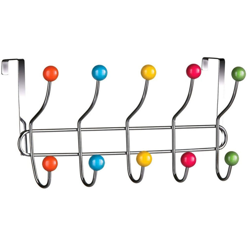 foto del prodotto trade shop traesio appendiabiti da porta con 10 ganci e pomelli multicolore gancio dietro porta 