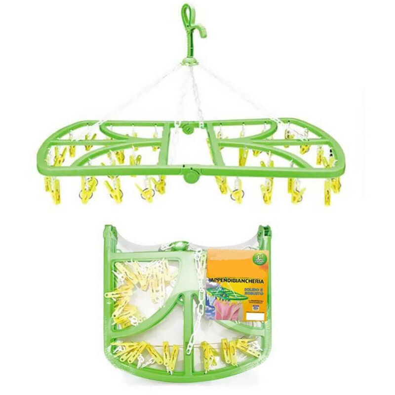 foto del prodotto trade shop traesio appendibiancheria con gancio 24 pinze mollette in plastica stendino richiudibile 