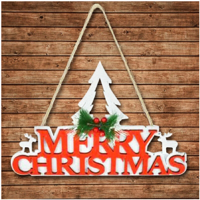foto del prodotto trade shop traesio - appendino in legno per albero merry christmas in 3 colori decorazioni natalizie -