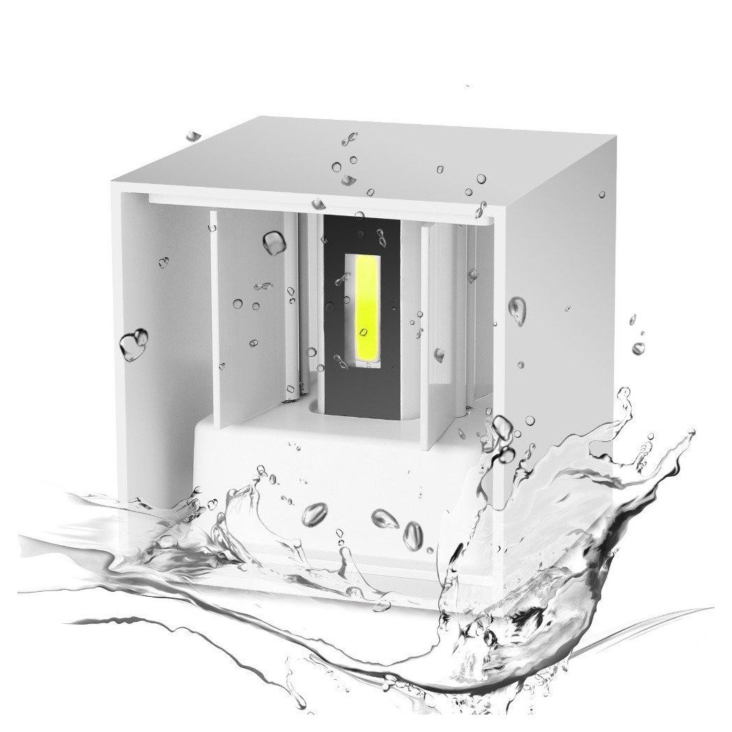 foto del prodotto trade shop traesio applique a led faretto cubo lampada da parete muro 12w luce doppia ip65 bianco bianco caldo 