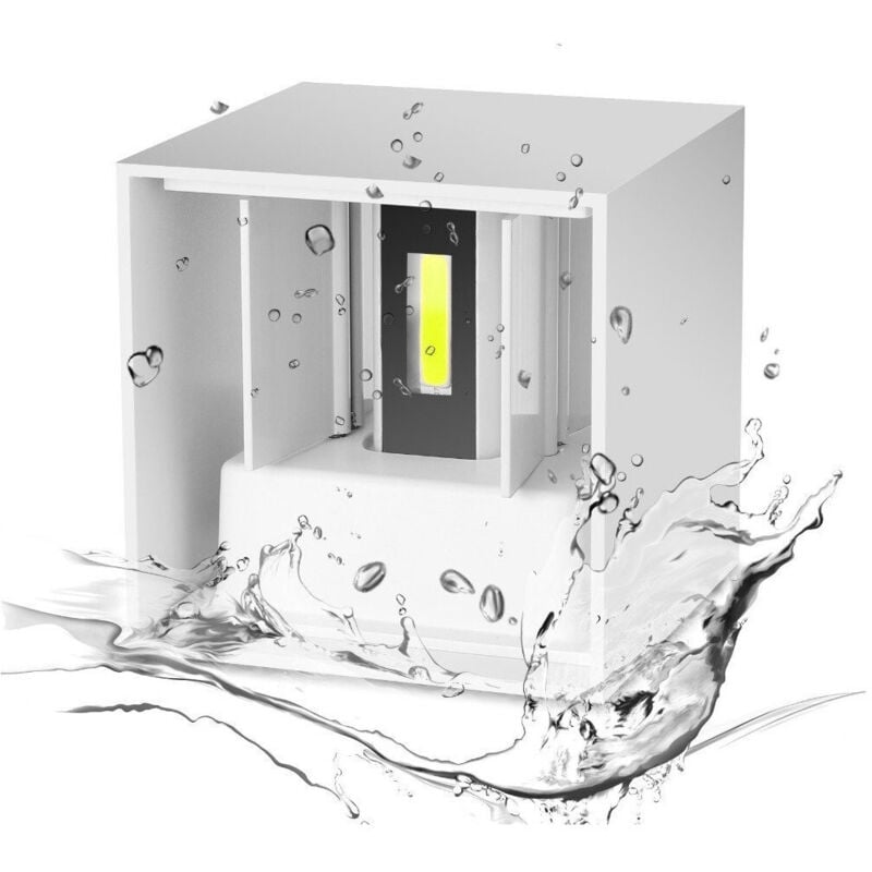 foto del prodotto trade shop traesio applique a led faretto cubo lampada da parete muro 12w luce doppia ip65 bianco bianco naturale 
