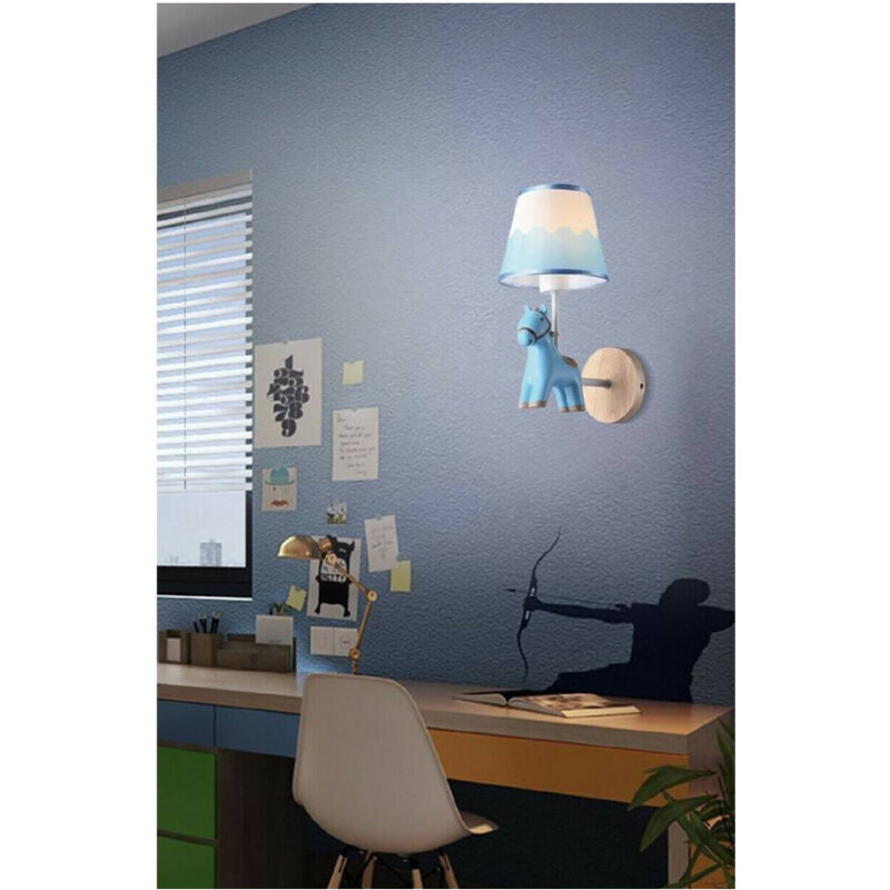 foto del prodotto trade shop traesio applique a muro cameretta a forma di cavallo in resina e27 lampada muro lume e49 blu
