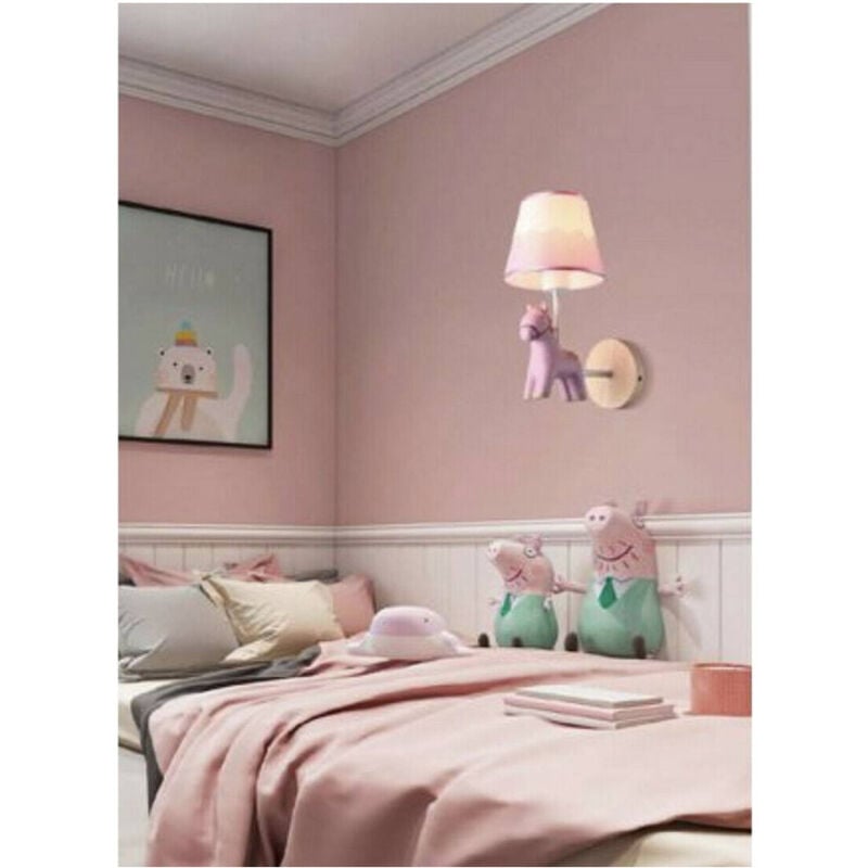 foto del prodotto trade shop traesio applique a muro cameretta a forma di cavallo in resina e27 lampada muro lume e49 rosa