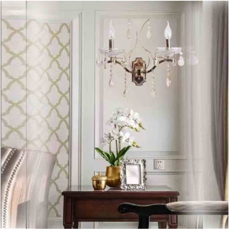 foto del prodotto trade shop traesio applique candelabro 2 bracci con pendenti gocce cristallo retr attacco e14 e68 2 