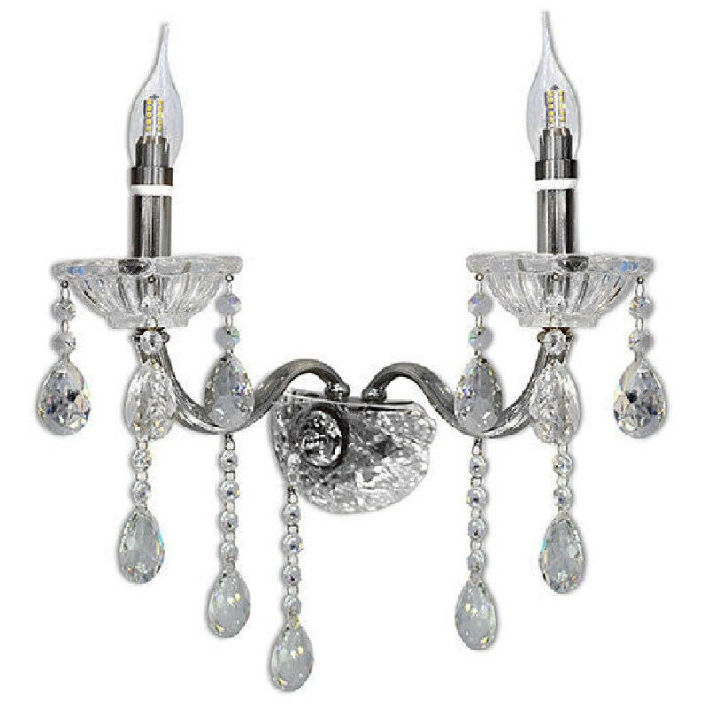 foto del prodotto trade shop traesio applique candelabro gocce pendenti cristallo acrilico 2 bracci attacco e14 e35 argento