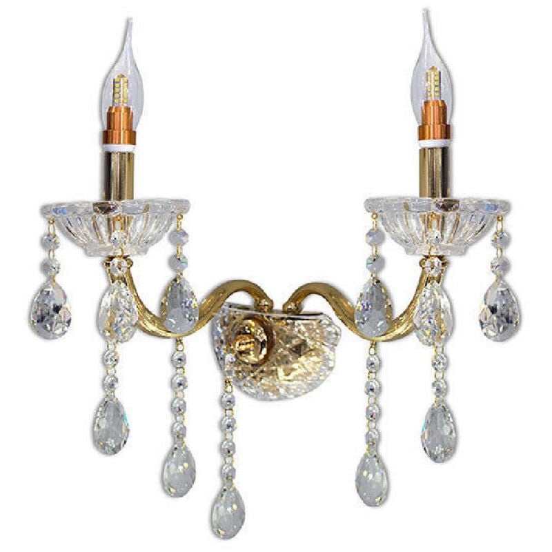 foto del prodotto trade shop traesio applique candelabro gocce pendenti cristallo acrilico 2 bracci attacco e14 e35 oro