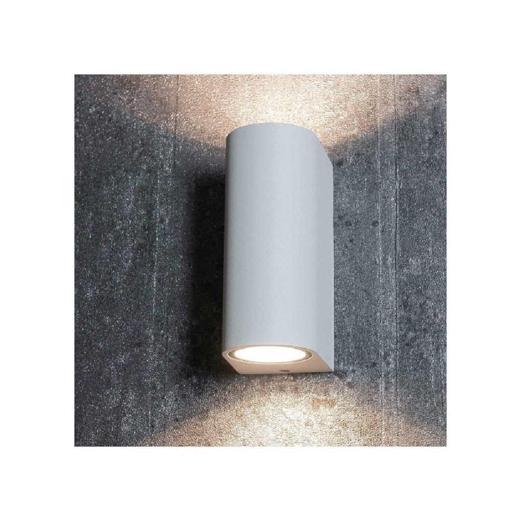 foto del prodotto trade shop traesio applique da esterno cilindro up down lampada da parete giardino 2xgu10 ip65 es14 bianco