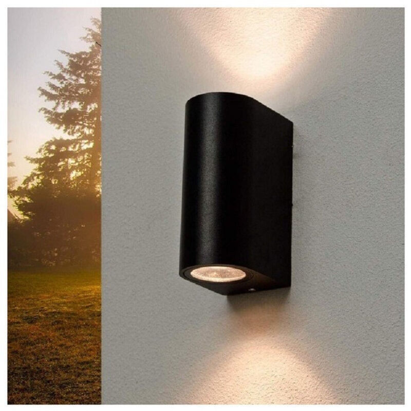 foto del prodotto trade shop traesio applique da esterno cilindro up down lampada da parete giardino 2xgu10 ip65 es14 nero