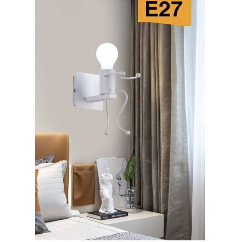 foto del prodotto trade shop traesio applique da parete decorativo forma di omino seduto in metallo attacco e27 aq51 bianco