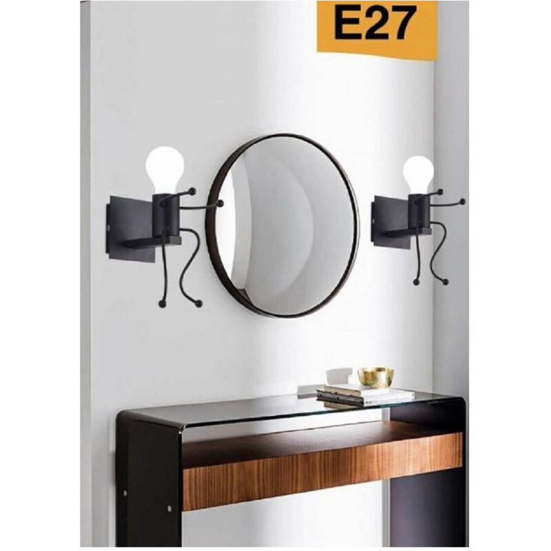 foto del prodotto trade shop traesio applique da parete decorativo forma di omino seduto in metallo attacco e27 aq51 nero