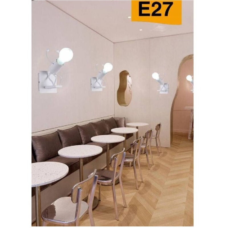 foto del prodotto trade shop traesio applique da parete decorativo forma omino che salta in metallo attacco e27 aq50 bianco