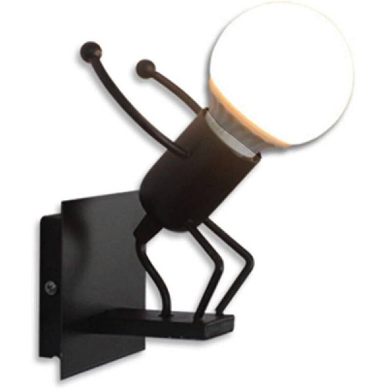 foto del prodotto trade shop traesio applique da parete decorativo forma omino che salta in metallo attacco e27 aq50 nero
