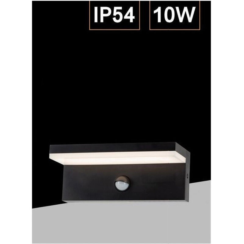 foto del prodotto trade shop traesio applique esterno 10w con sensore pir di movimento da parete giardino ip54 bs82 n bianco freddo 