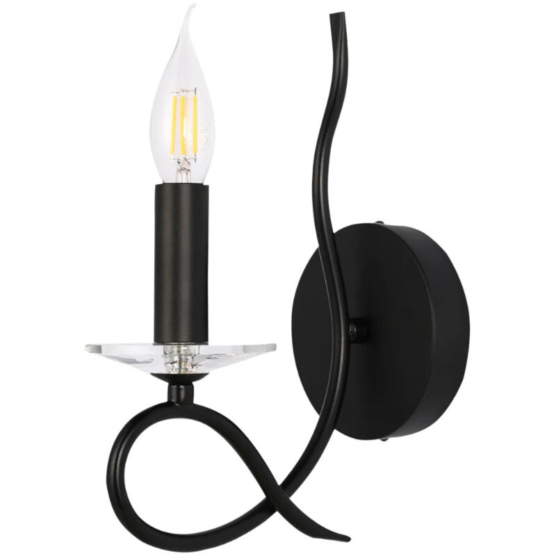 foto del prodotto trade shop traesio applique lampada da parete a candela e14 a spirale singola nero design elegante 00521 