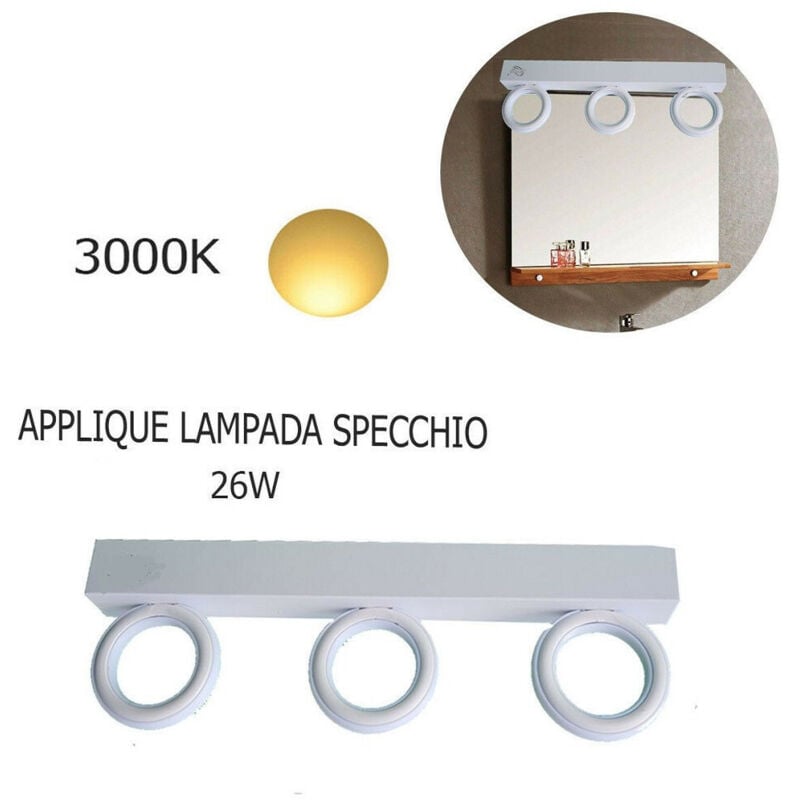 foto del prodotto trade shop traesio - applique lampada moderno da parete muro specchio 26w bagno 135 led 2835 smd luce - -bianco caldo -