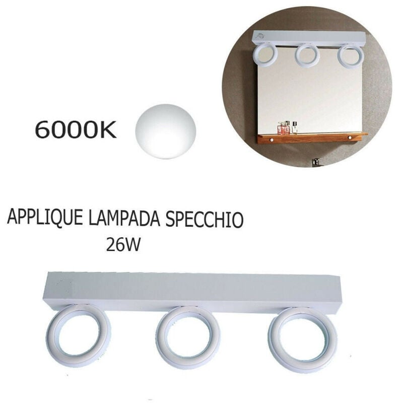 foto del prodotto trade shop traesio applique lampada moderno da parete muro specchio 26w bagno 135 led 2835 smd luce bianco freddo 
