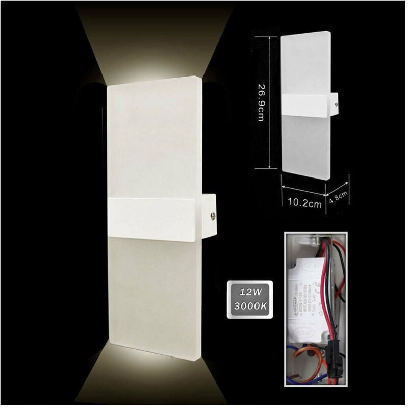 foto del prodotto trade shop traesio - applique lampada parete led 8watt doppia emissione luce 3000k 4000k 6500k e37 - -bianco caldo -