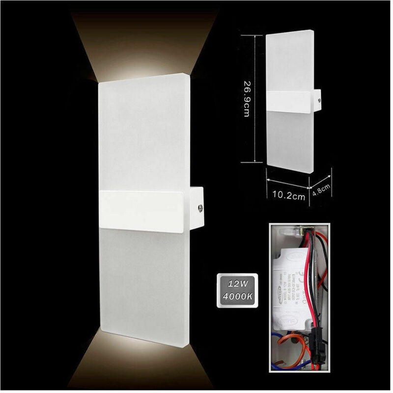 foto del prodotto trade shop traesio - applique lampada parete led 8watt doppia emissione luce 3000k 4000k 6500k e37 - -bianco naturale -