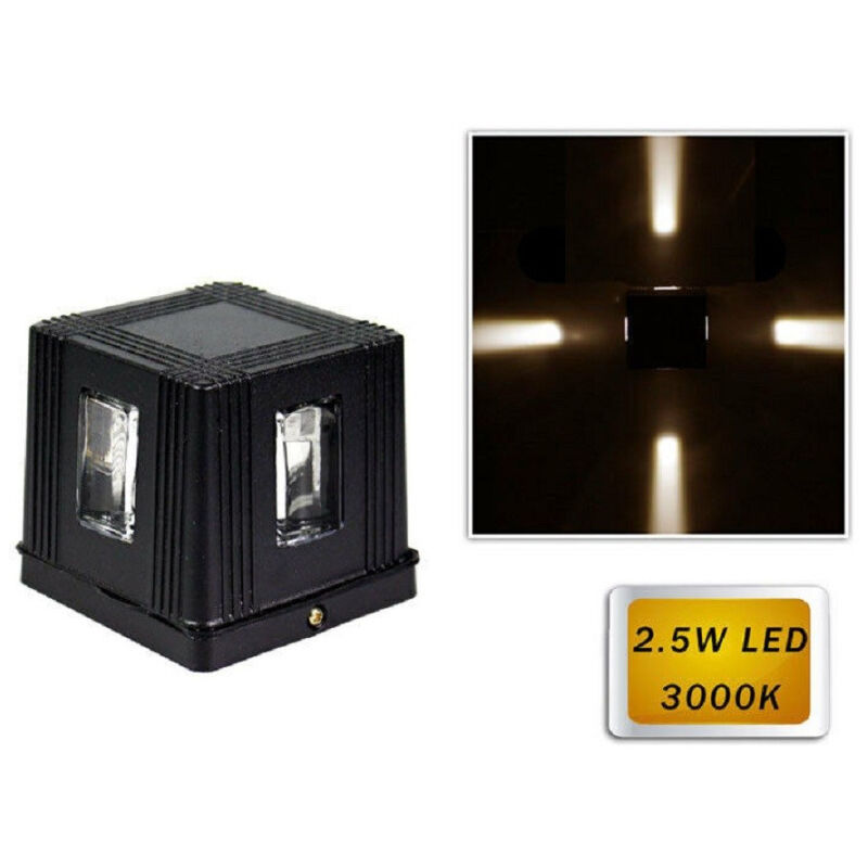 foto del prodotto trade shop traesio applique led 2,5 w esterno lampada cubo a parete luce moderna giardino nero es32 bianco caldo 