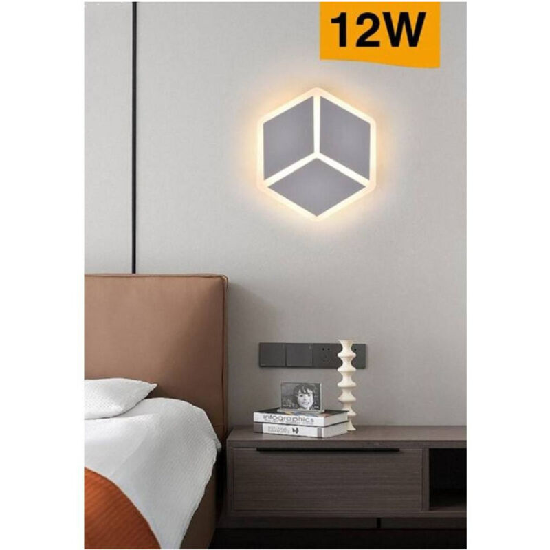 foto del prodotto trade shop traesio applique led a muro lampada moderna 12w effetto cubo 3d 3 modalit luce aq11 3c 