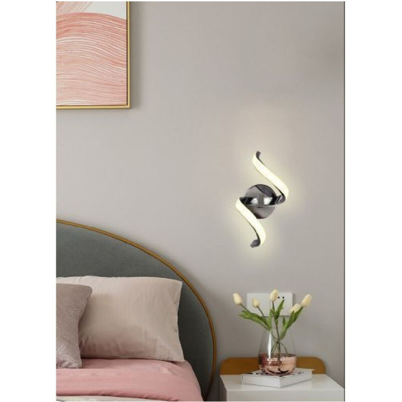 foto del prodotto trade shop traesio applique led a parete 9watt curva spirale luce fredda naturale calda e58 argento bianco caldo 