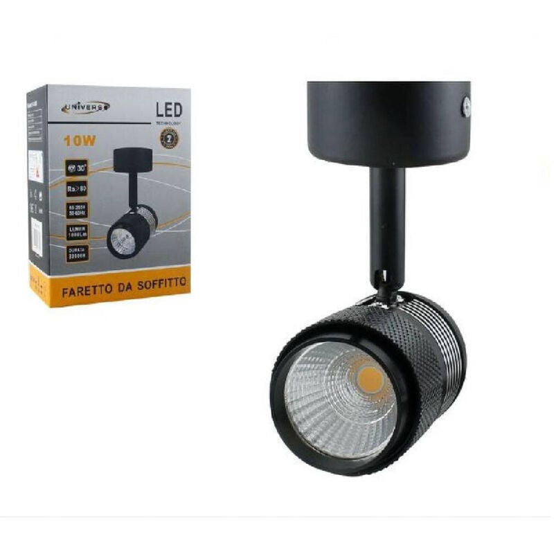 foto del prodotto trade shop traesio applique led cob 10w lampada soffitto parete faretto staffa orientabile f10w 1h bianco naturale 