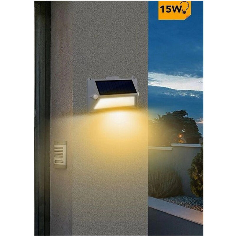 foto del prodotto trade shop traesio applique led con pannello solare doppio sensore movimento crepuscolare yh0408 pir bianco caldo 