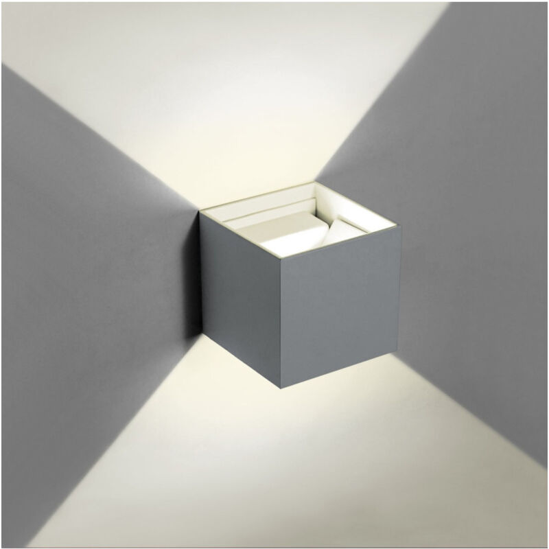 foto del prodotto trade shop traesio applique led cubo grigio lampada da parete 5w 750lmn luce regolabile updown ip65 bianco caldo 
