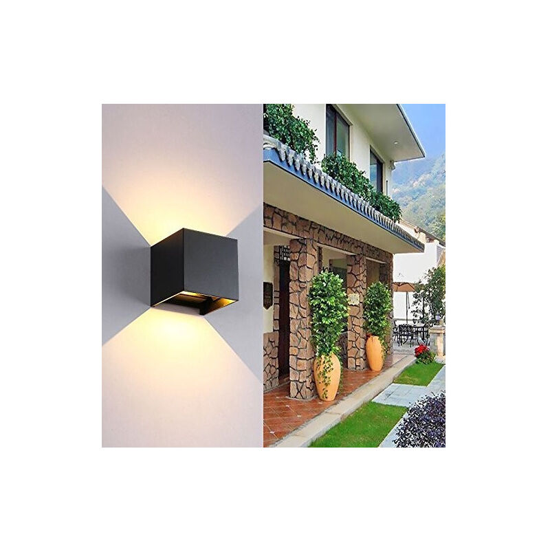 foto del prodotto trade shop traesio applique led cubo nero lampada da parete 5w 750lmn luce regolabile updown ip65 bianco freddo 