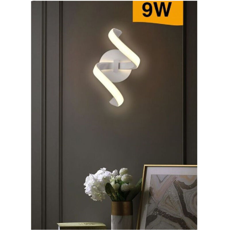 foto del prodotto trade shop traesio applique led da muro 9 watt curva spirale luce naturale fredda calda e58 bianca bianco caldo 