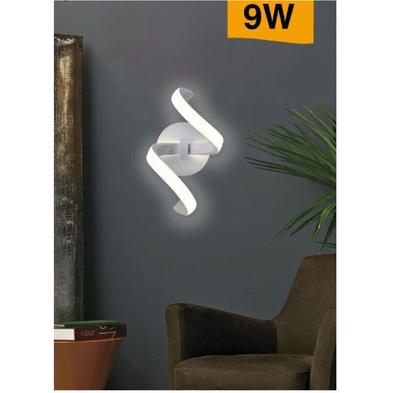 foto del prodotto trade shop traesio applique led da muro 9 watt curva spirale luce naturale fredda calda e58 bianca bianco naturale 