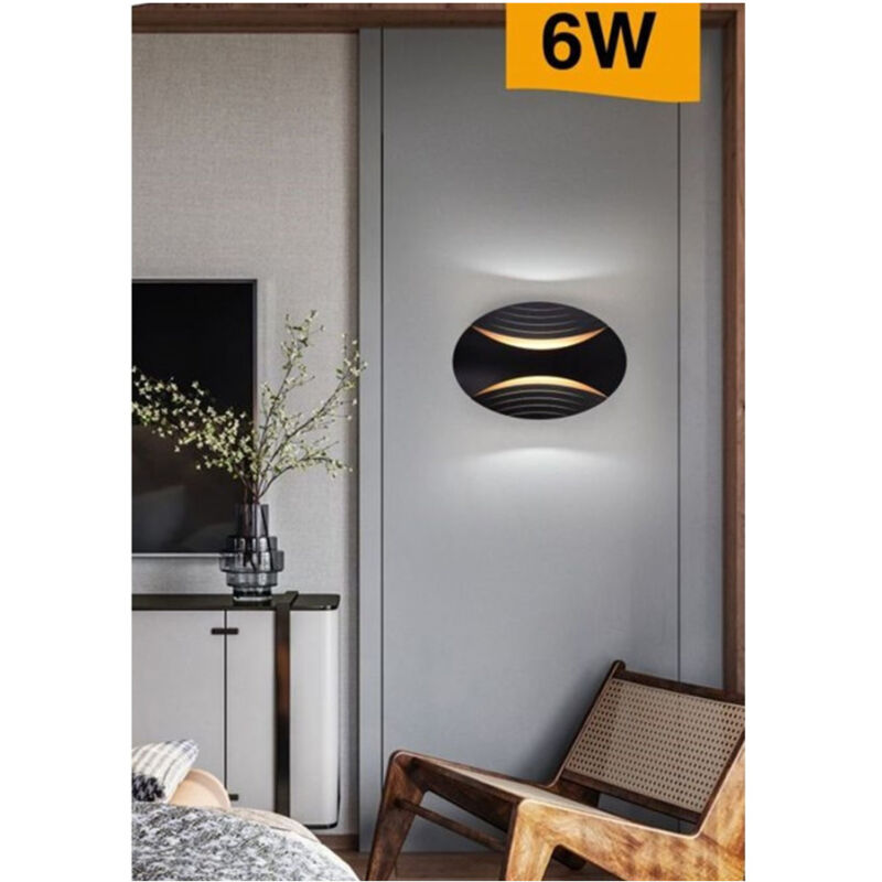 foto del prodotto trade shop traesio applique led da muro doppia emissione 6 w lampada ovale 3 modalit luce aq15 n3c 