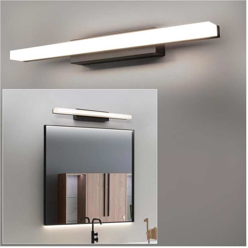 foto del prodotto trade shop traesio applique moderno nero lampada parete led 9w 4000k luce specchio bagno vetro satinato 