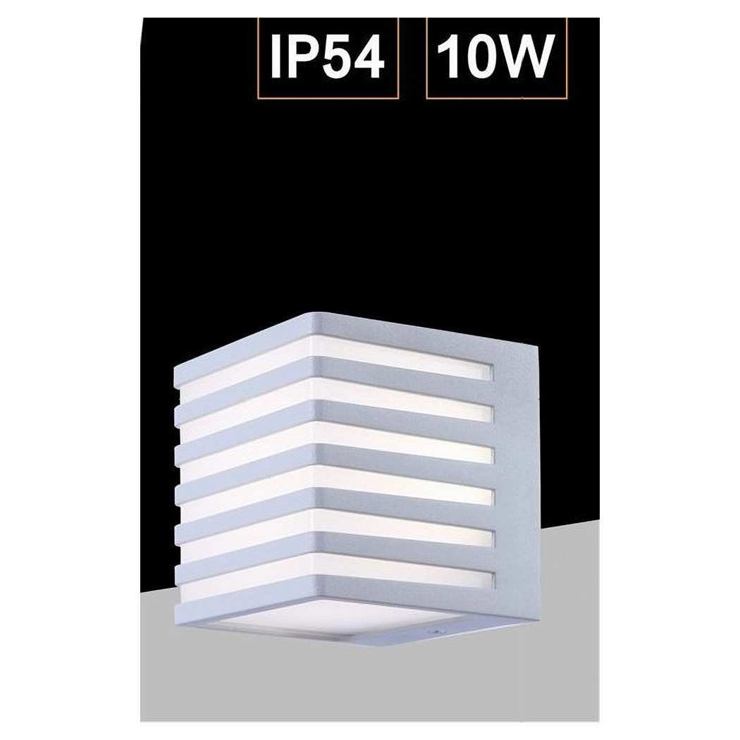 foto del prodotto trade shop traesio applique muro esterno led 10w lampada decorativa strisce cubo bianco ip54 b110 b bianco freddo 