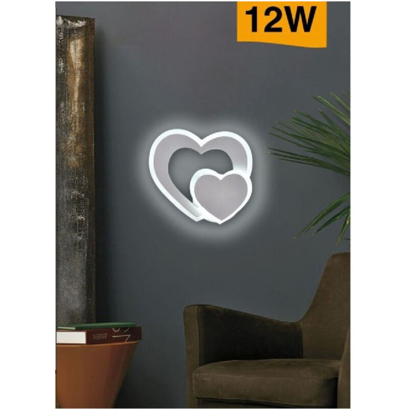 foto del prodotto trade shop traesio applique muro led interno moderno doppio cuore 12 w luce 3000k 4000k 6500k e83 b bianco freddo 