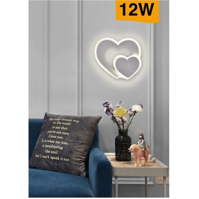 foto del prodotto trade shop traesio applique muro led interno moderno doppio cuore 12 w luce 3000k 4000k 6500k e83 b bianco naturale 